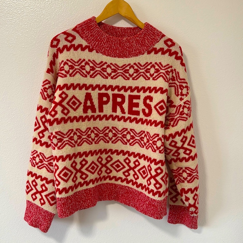 APRES winter sweater red and cream